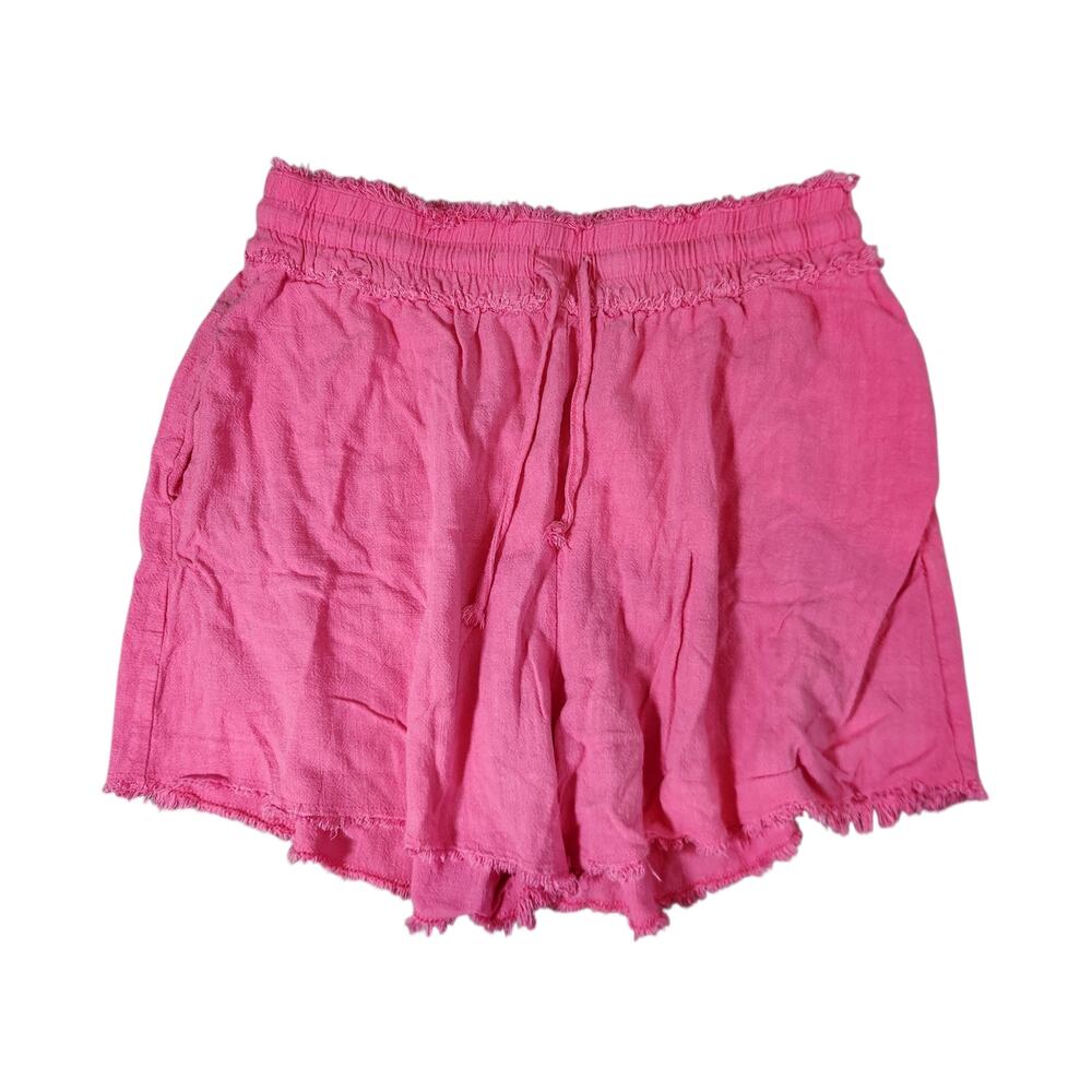 La miel hot pink shorts sz large linen blend raw‎ hem elastic waist pockets